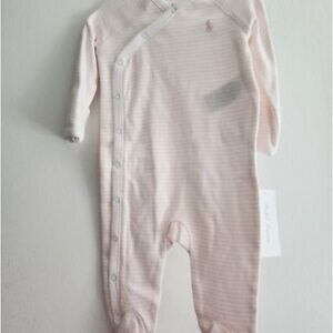 Ralph Lauren Baby Organic Cotton Footie 3-6M Pink Stripe Long Sleeve Footie NWT